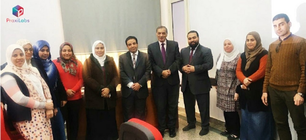 Members of the Faculty of Pharmacy, Sadat University, in a PraxiLabs lecture