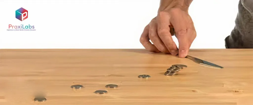 Examples of Inertia of Rest in Our Daily Life - A pile of a carom coins remains intact when the lowest coin in the pile is struck quickly by a striker.